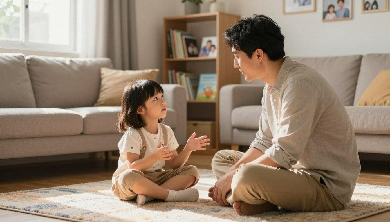 Counseling for Parents and Child: Creating Healthier Relationships, Parent and child sitting together and having a warm, meaningful conversation.