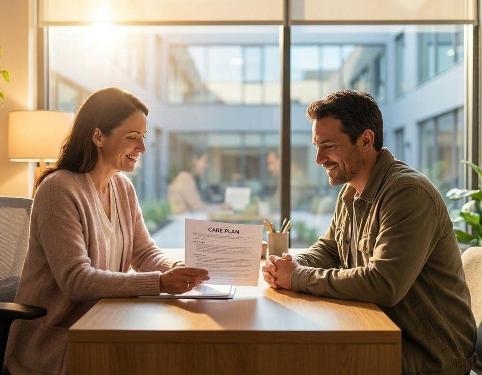 Benefits of Online Sessions  cbt in consultancy psychology Therapist reviewing a client's individual concerns and creating a personalized plan together.