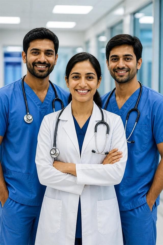 Supporting the Well-Being of Doctors and Healthcare Staff with counselling for doctors doctors wellness program, A diverse Indian healthcare team including doctors, counselling for doctors