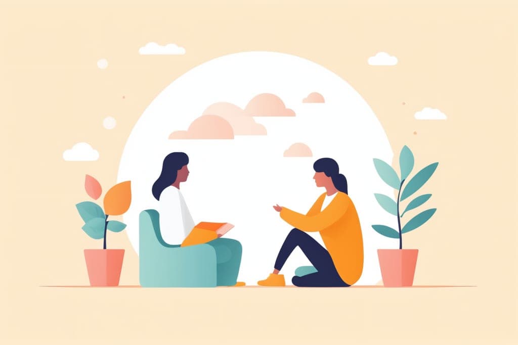 How Can Online Counseling for Depression and Anxiety Help? with Two people having a calm and supportive conversation in a peaceful setting, representing emotional support and counseling.
