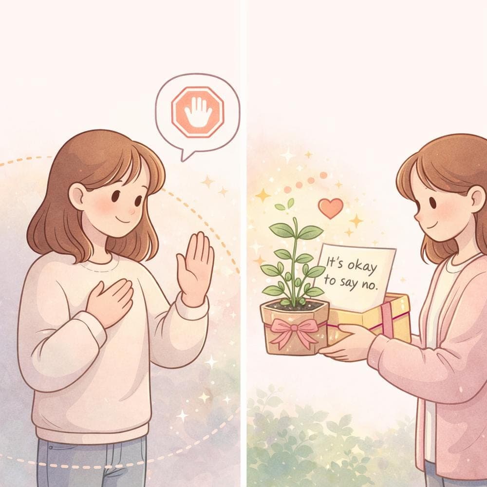 Why does saying no feel so uncomfortable?, There could be several reasons. Small decorative plants and organic shapes around the edges.